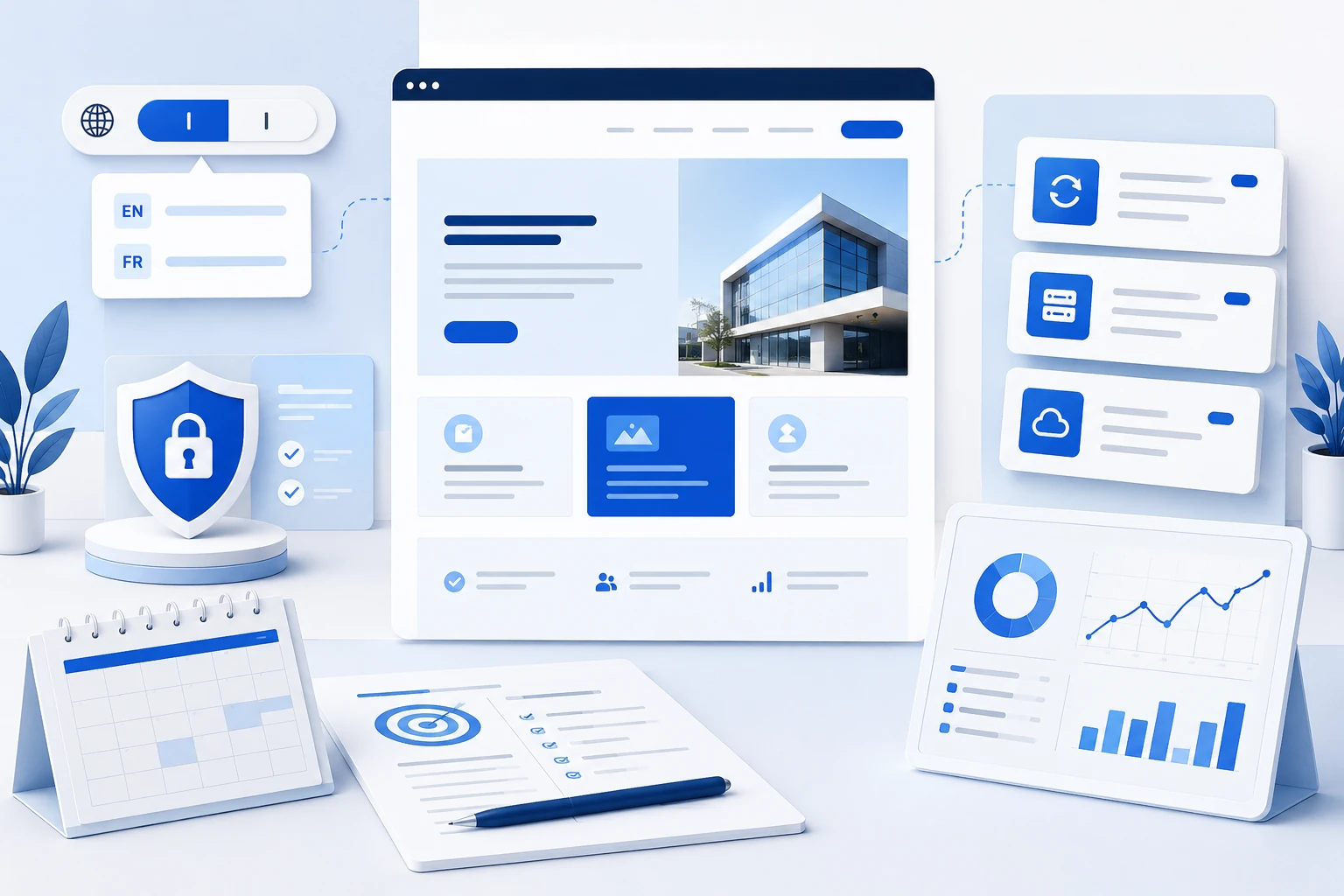 Étapes connectées de la stratégie jusqu’à la mise en ligne d’un site Web.