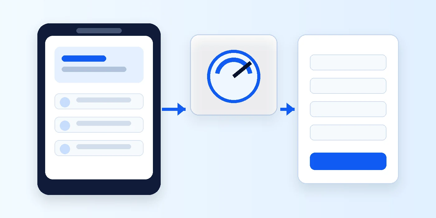 Illustration d’un parcours mobile rapide menant vers un formulaire simple et accessible.