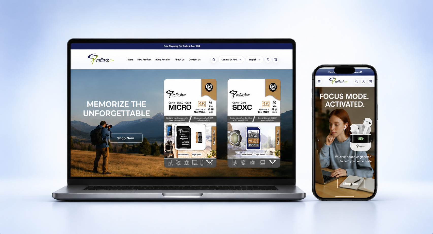 Preview of the Proflash Technologies website on desktop and mobile