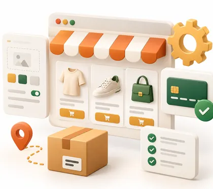 Boutique en ligne en construction avec produits, paiement et livraison