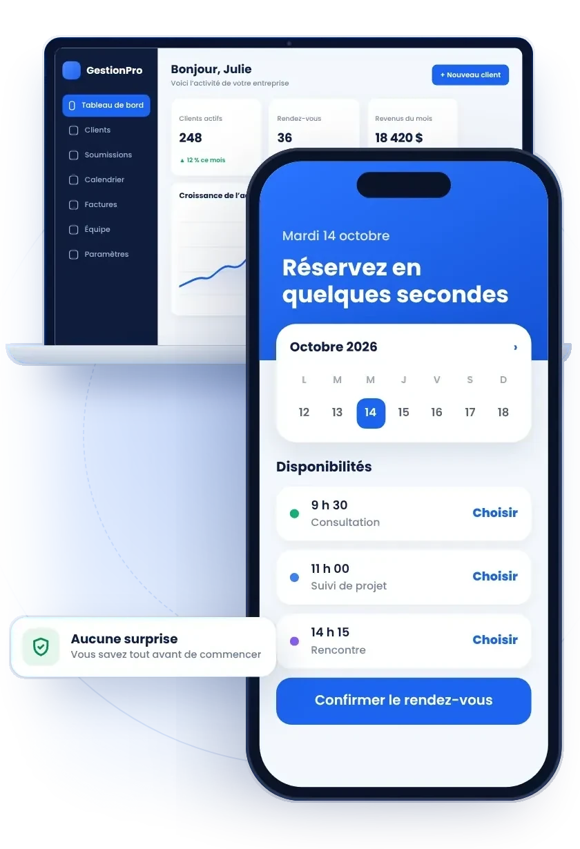 Application de gestion sur ordinateur et téléphone
