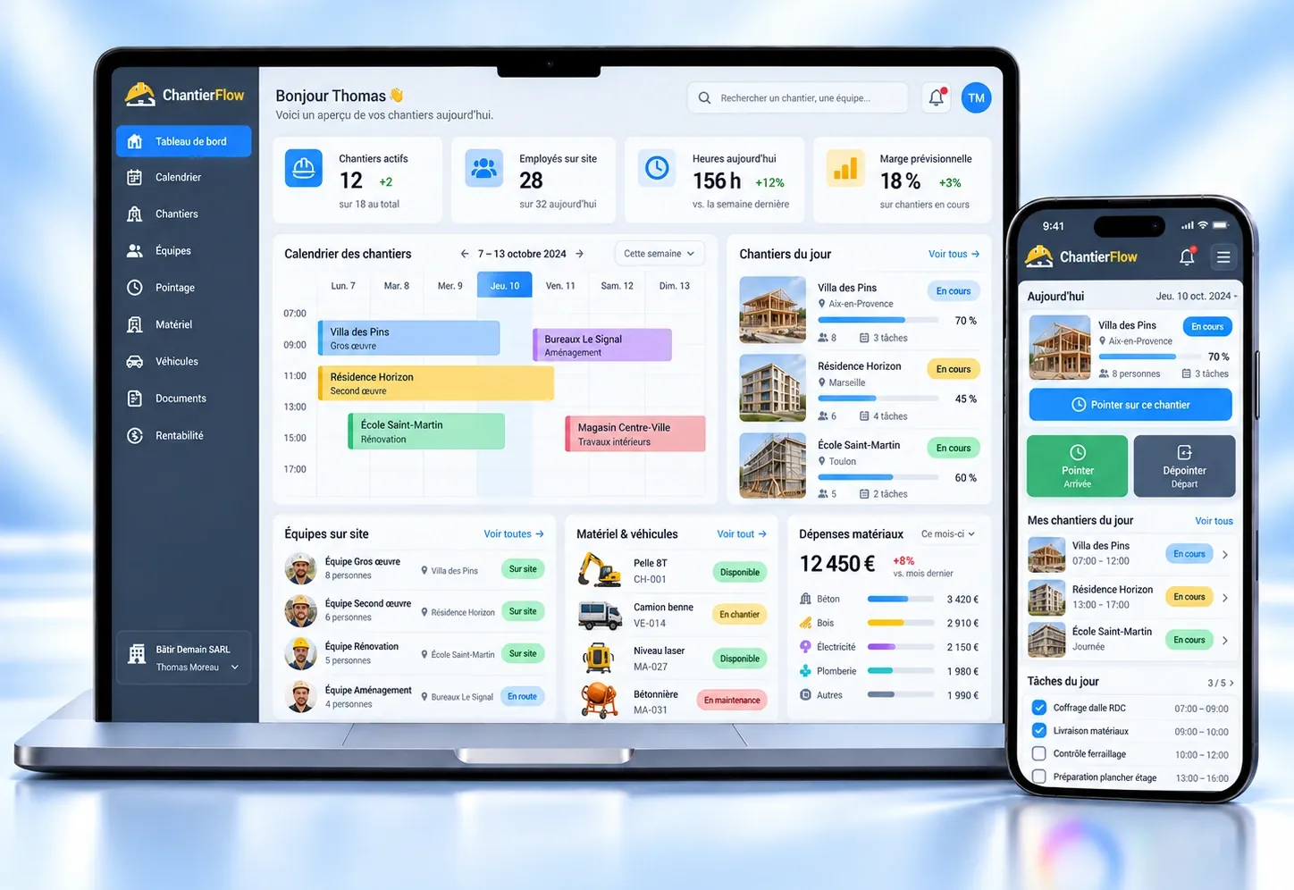 Aperçu de l’application de gestion de chantiers