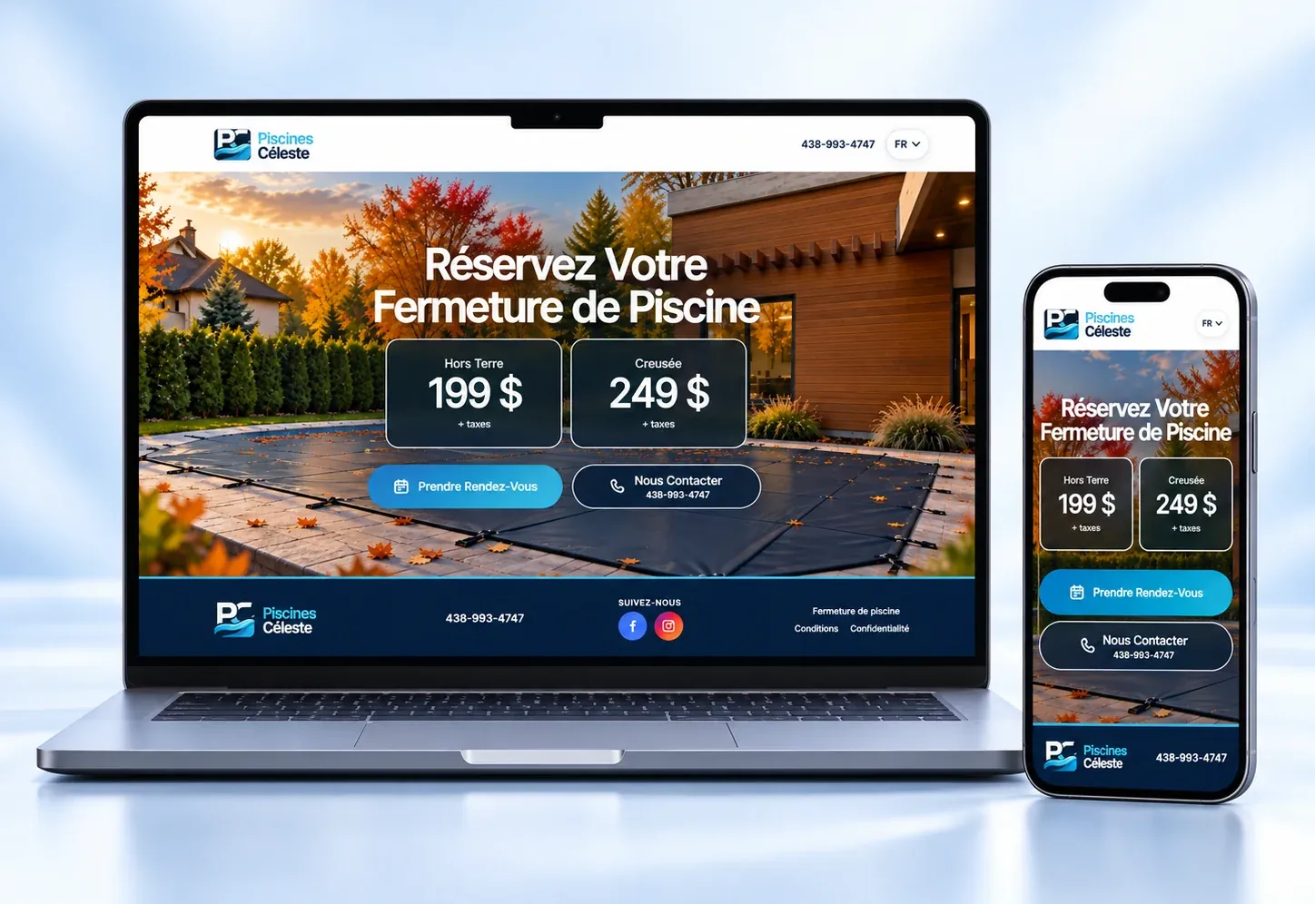 Aperçu du site Piscines Céleste avec réservation en ligne